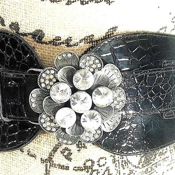 Vintage Black Croc Embossed Rhinestone stretch Belt main image 5